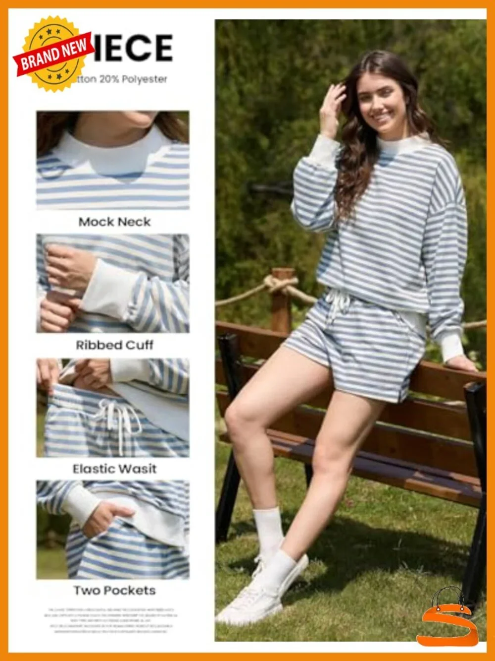 Mock Neck Sweatshirt and Shorts Set - Striped Lounge Set